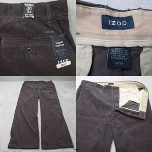 IZOD Tailgate Corduroy Pants Mens 38x34 Battle‎ Gray Straight Fit Flat Front NWD